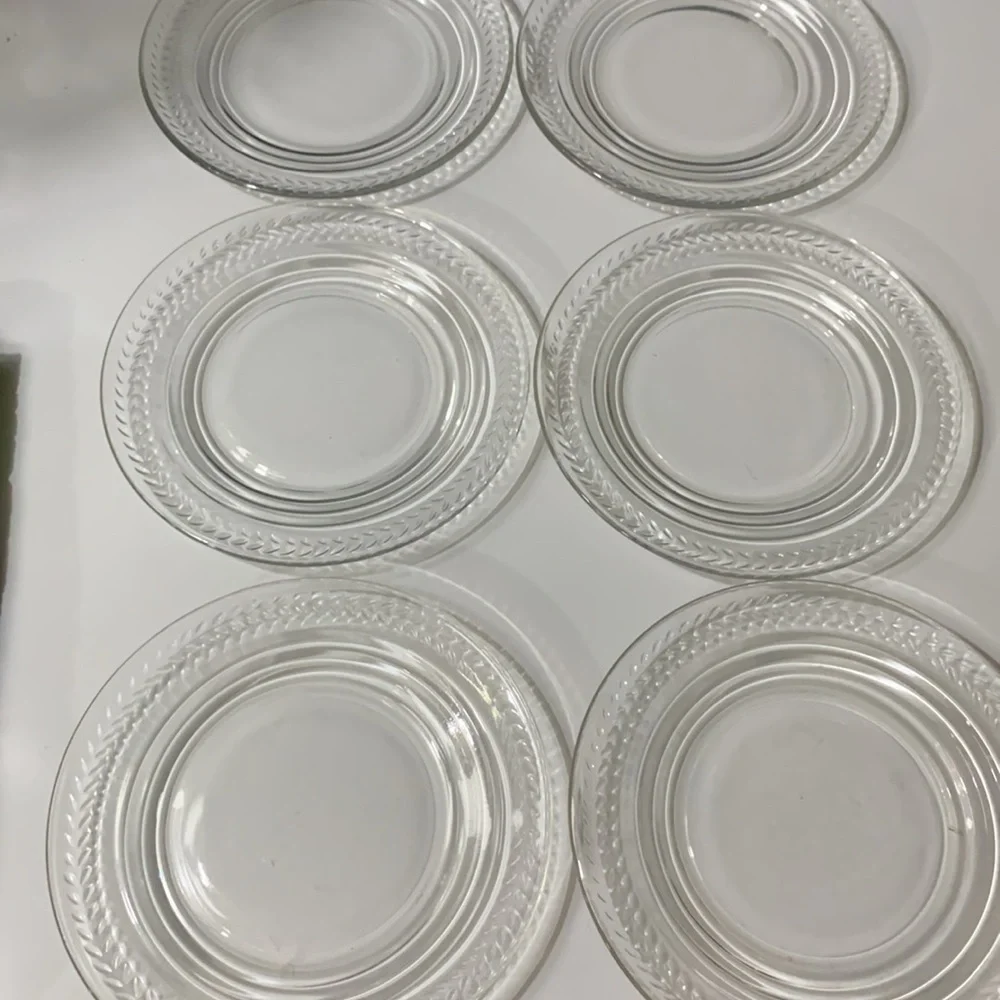 6 Vintage Clear Glass Bread & Butter Dessert Appetizer Small Plates for Dining